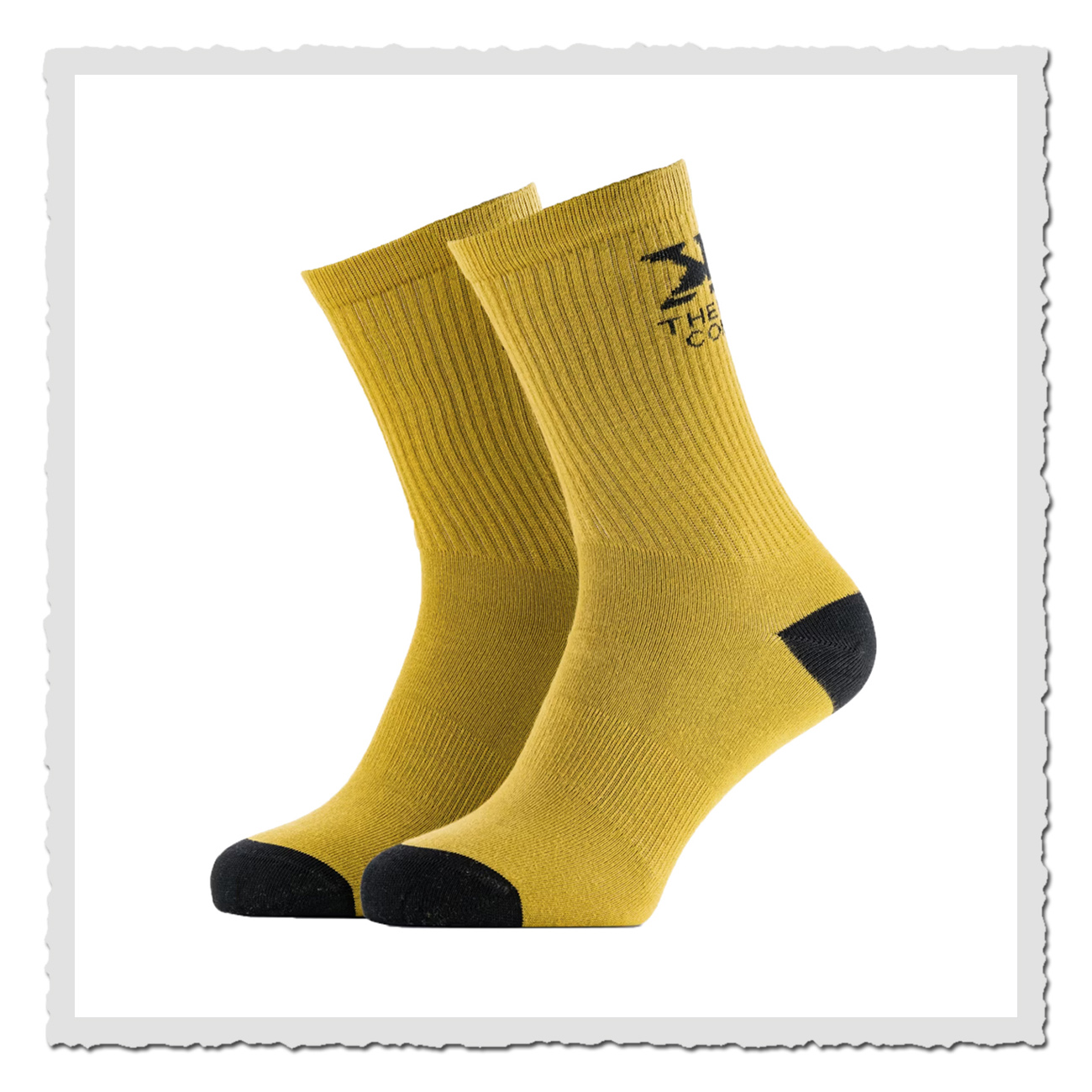 Senf-Braune Socken mit schwarzer Spitze Classic 3 LT Brown/Black von The Rokker Company als Paar auf weißem Hintergrund